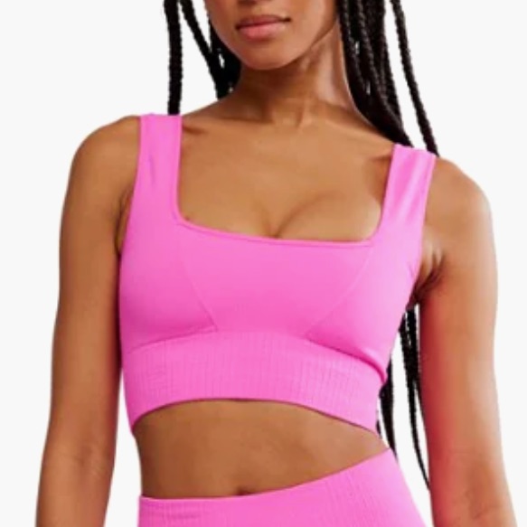 Nwt Free People Fp Movement Good Karma Square Neck Bra Neon Pink Xs/S